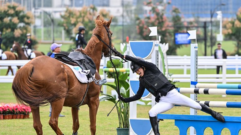 Photo d'une cavalière et de son cheval pendant les JO 2024